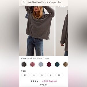 NWT Free People We The Free XL Veronica striped long sleeved Tee black & white